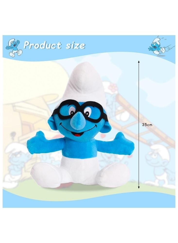 Premium Brainy Smurf Plush Toy with Glasses – Blue Smurfs Cartoon Character Soft Doll - Image 2